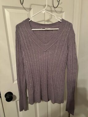 NWOT Ann Taylor Loft Sweater Womens Y2K Purple V Neck Wool Blend Cable Knit Sz M